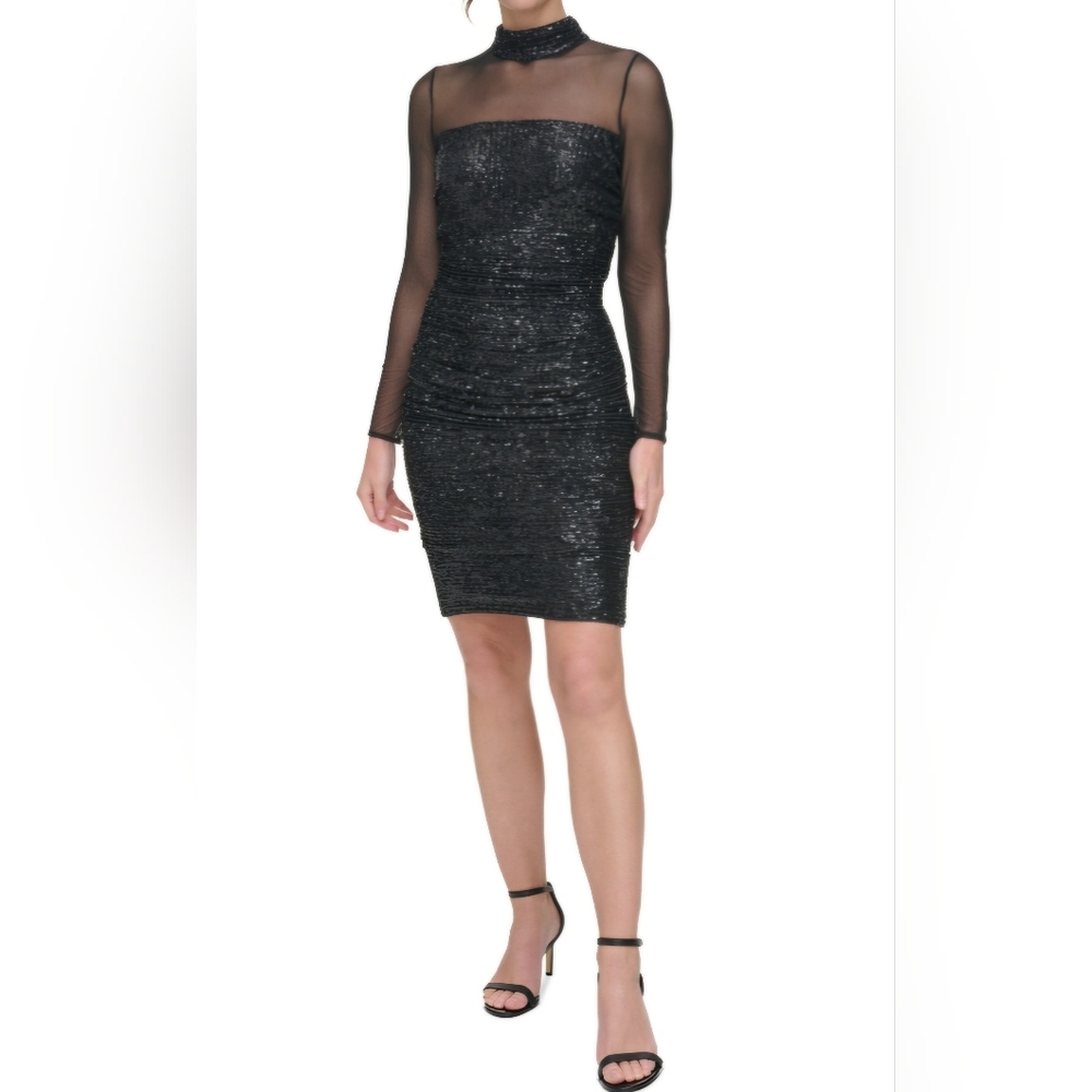 Eliza J Women's Illusion-Sleeve Sequin Bodycon Dress - Black, Size 8